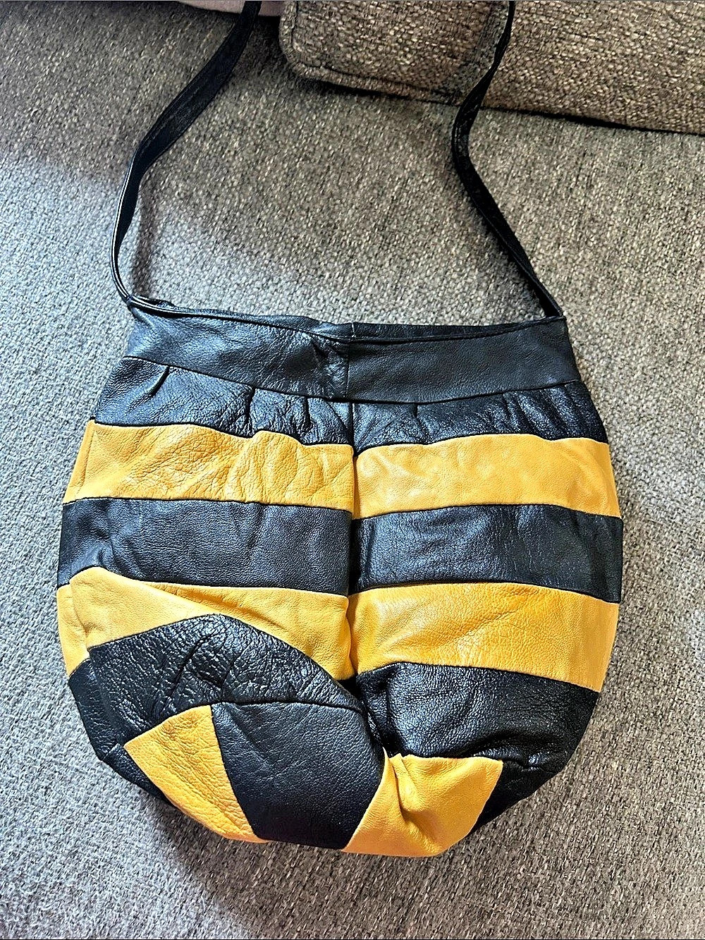 Vintage Leather Striped Crossbody Bag in Black & Yellow